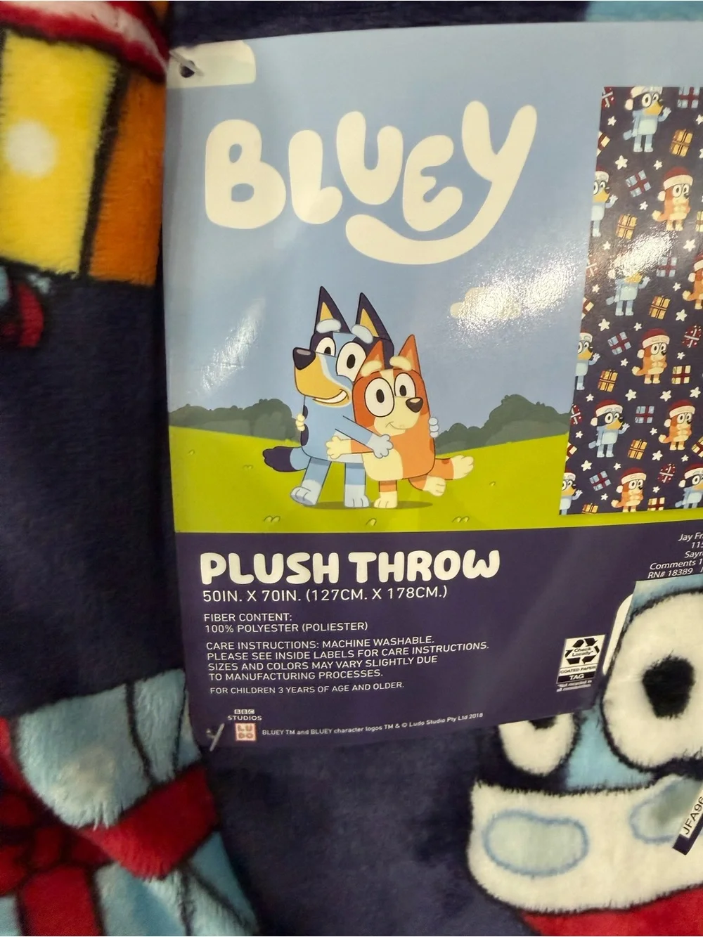 Bluey Plush Throw Blanket - Blue, Red, Yellow Accent. 50x70